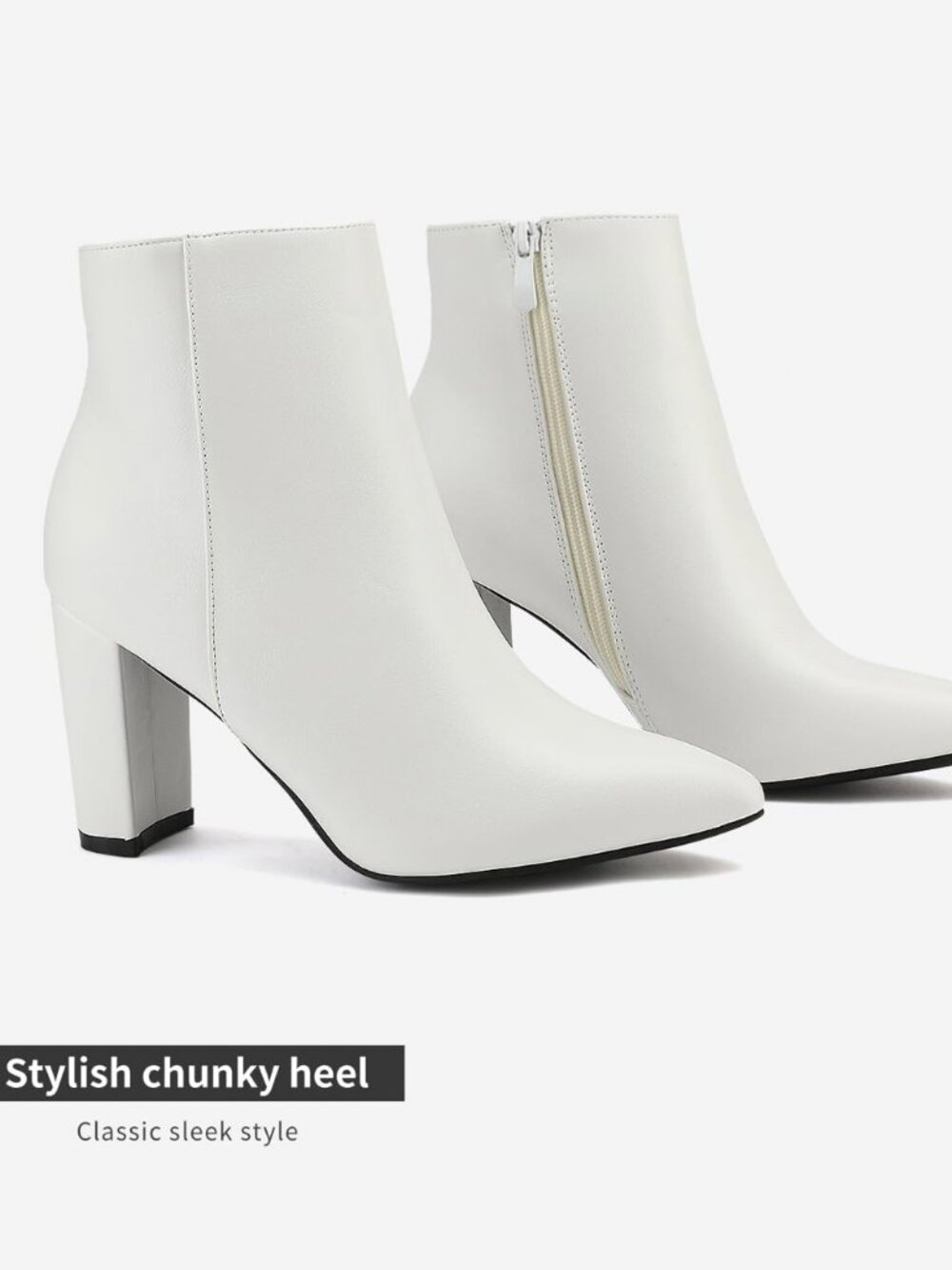 DREAM PAIRS Chunky Heel Ankle Booties White Pointed Toe Size 9